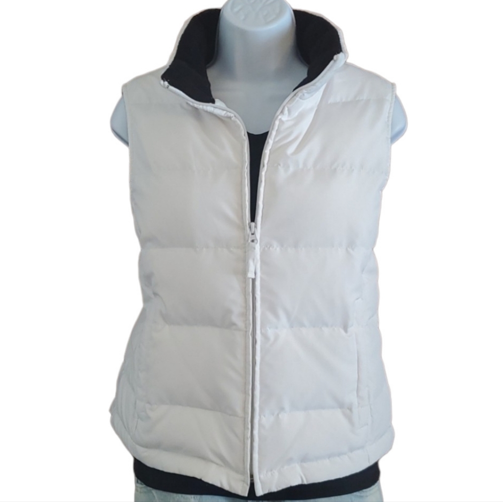 Athletic Works Down & Feather Filled White Puffer Vest with Black Fleece…